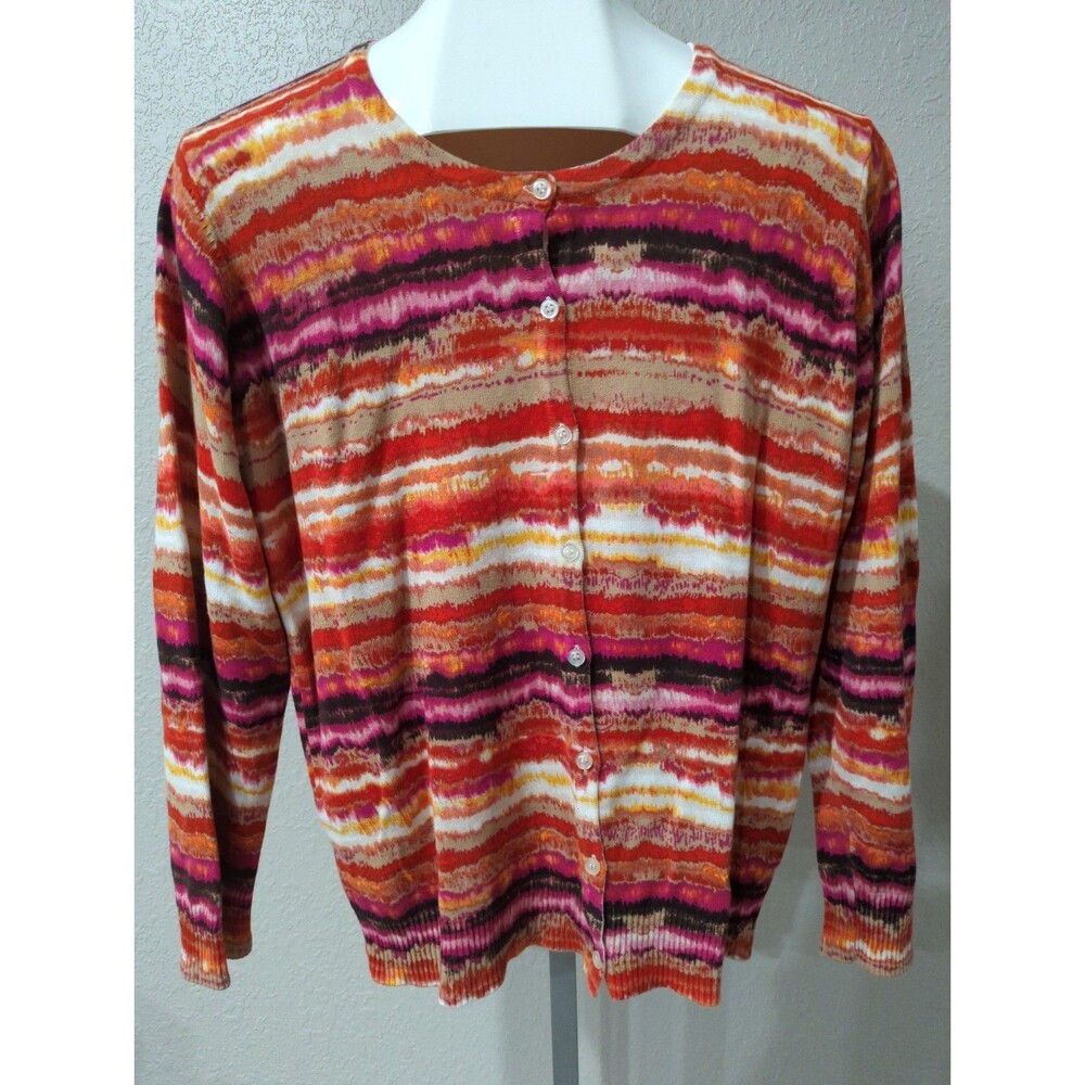 Evan-Picone Womens Tie-Dye Look Bright Striped Button Front Sweater Cardigan XL